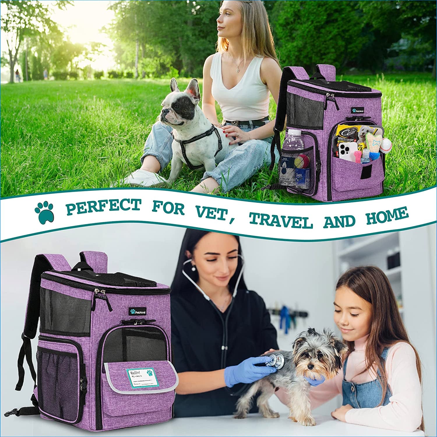 Purple Dog & Cat Backpack Carrier – Airline Approved, Breathable & Comfortable